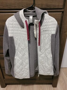 Quechua Quilted Panel Hooded Jacket - Gray & White with Pink Accents